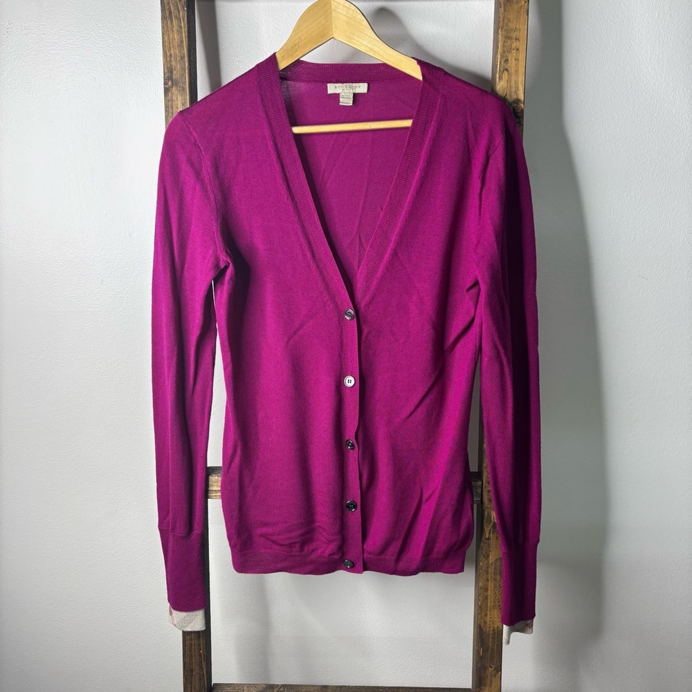 Burberry Brit Pink Merino Wool Knit Button Front Cardigan M